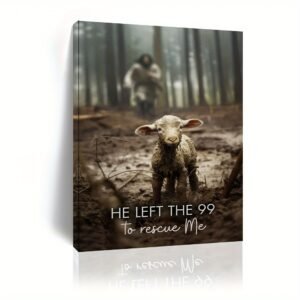 1 Piece Canvas Painting With Wood Frame, Ready To Hang, He Left 99 Sheep To Save Me, Man And Lost Sheep, Christian Wall Art, Framed Mural Print, Suitable For Living Room And Bedroom, Home Decor