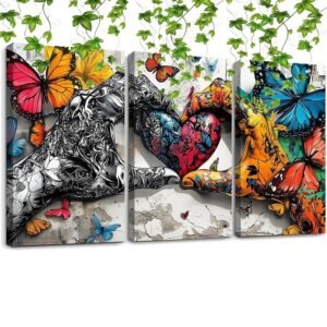 Framed 3pcs Graffiti Holding Hands Love Heart Canvas Wall Art Fashion Love Poster Painting Prints For Home Dining Room Living Room Wall Decor Artwork--Selling On Temu Is Prohibited
